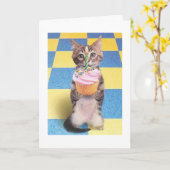 verjaardagskaart voor cupcake cat kaart (Gele Bloem)