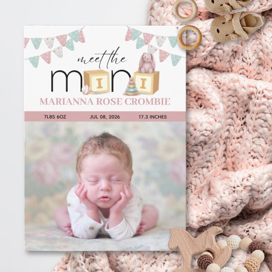 Verjaardagskaart voor de geboorte van de mini roze