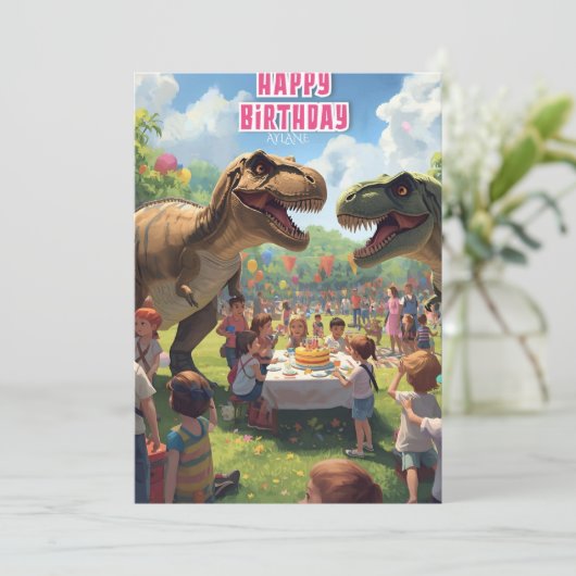 Verjaardagskaart voor dinosauruskinderen kaart (Staand voorkant)