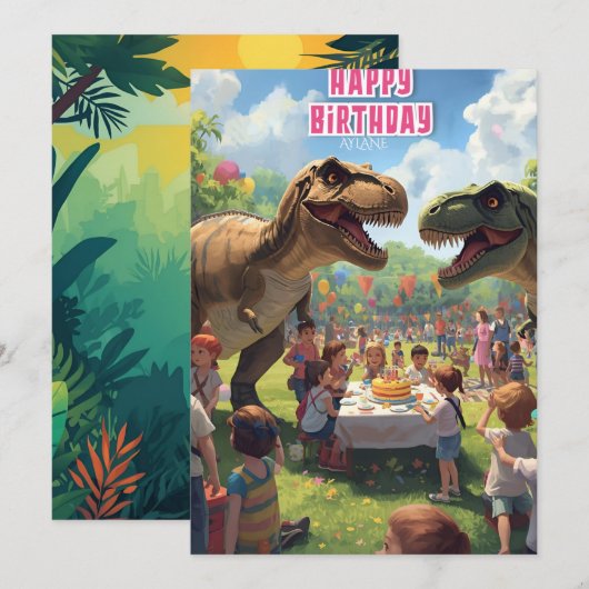 Verjaardagskaart voor dinosauruskinderen kaart (Voorkant / Achterkant)