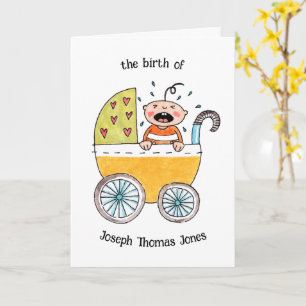 Verjaardagskaart voor een baby in een kinderwagen kaart