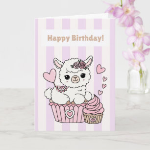 Verjaardagskaart voor een Cute Lama Meisje Kaart