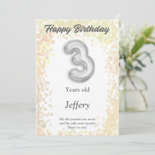 Verjaardagskaart voor een driejarige (Staand voorkant)