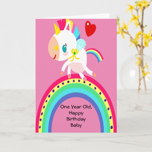 Verjaardagskaart voor een eenjarig meisje kaart (Gele Bloem)