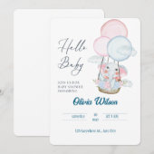 Verjaardagskaart voor een olifant babyfeestje – un kaart (Voorkant / Achterkant)