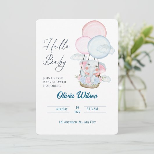 Verjaardagskaart voor een olifant babyfeestje – un kaart (Staand voorkant)