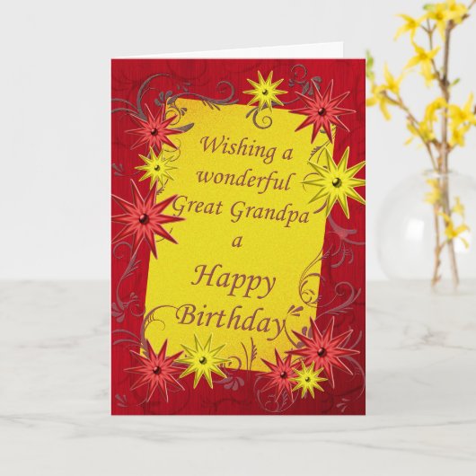 Verjaardagskaart voor een overgrootvader kaart (Gele Bloem)