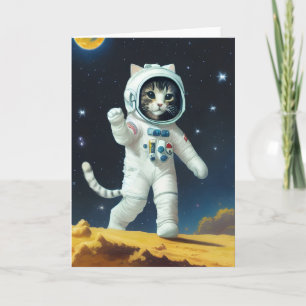 Verjaardagskaart voor een ruimtelijke kat die buit feestdagen kaart