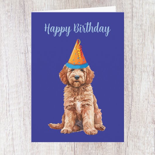 Verjaardagskaart voor een schattige Goldendoodle Kaart