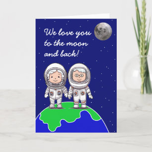 Verjaardagskaart voor grootouders astronauten door aankondiging