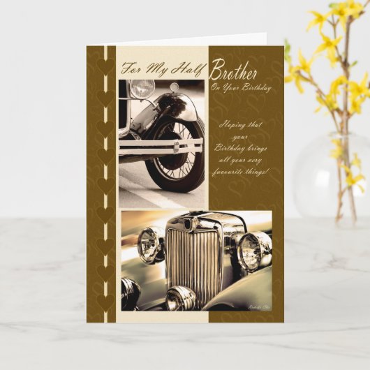 Verjaardagskaart voor halfbroer, stijlvolle auto's kaart (Gele Bloem)