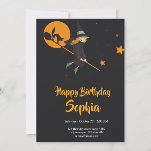 Verjaardagskaart voor heks en kat kaart (Voorkant)