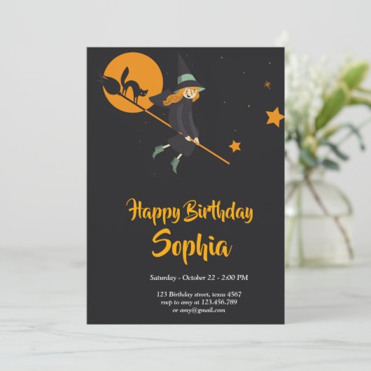 Verjaardagskaart voor heks en kat kaart (Staand voorkant)