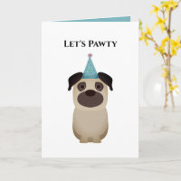 Verjaardagskaart voor honden, laten we feesten Pug