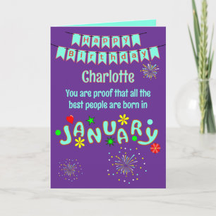 Verjaardagskaart voor januari met vouw ontwerp kaart