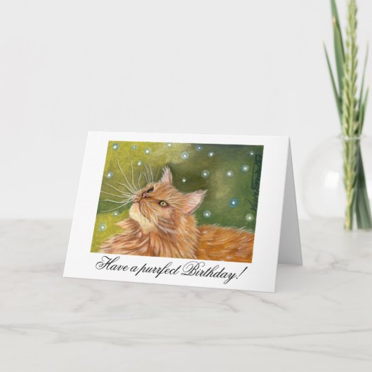 Verjaardagskaart voor kat met oranje vacht kaart (Voorkant)