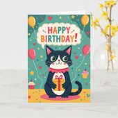 Verjaardagskaart voor katten kaart (Gele Bloem)