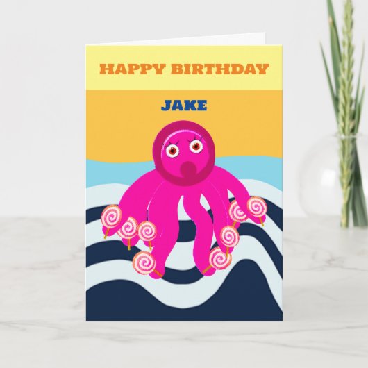 Verjaardagskaart voor kinderen octopus kaart (Voorkant)