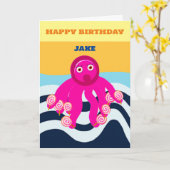Verjaardagskaart voor kinderen octopus kaart (Gele Bloem)
