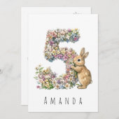 Verjaardagskaart voor konijn met bloemen 5 jaar kaart (Voorkant / Achterkant)