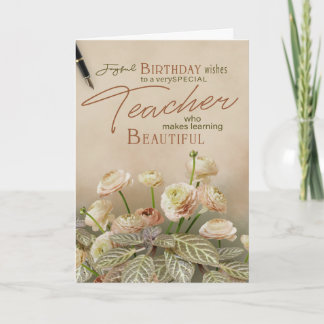 Verjaardagskaart voor leraren met pastelbloemen kaart