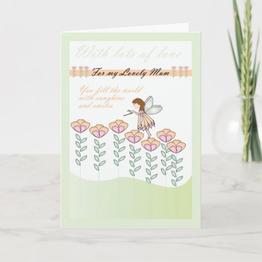 Verjaardagskaart voor mama, met kleine fee & bloem kaart (Voorkant)