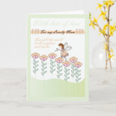 Verjaardagskaart voor mama, met kleine fee & bloem kaart (Gele Bloem)