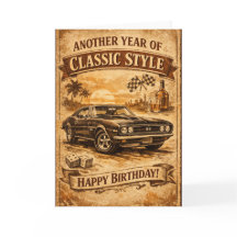 Verjaardagskaart voor mannen met vintage oldtimer