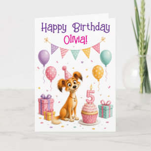 Verjaardagskaart voor meisje met leuk puppy hond v kaart