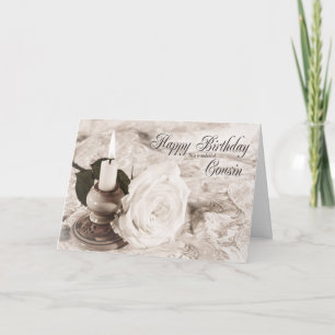 Verjaardagskaart voor neef, kaars en roos kaart