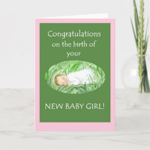 Verjaardagskaart voor nieuwe baby meisje kaart