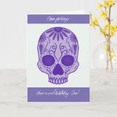 verjaardagskaart voor Paarse suikerschedel Kaart (Gele Bloem)