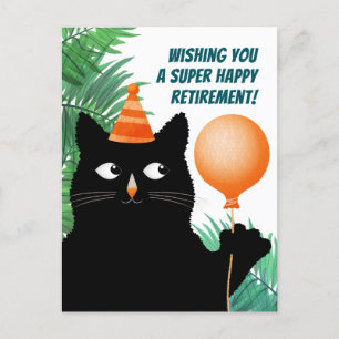 Verjaardagskaart voor pensioenfeest met zwarte kat briefkaart