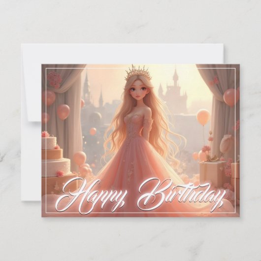 Verjaardagskaart voor prinsessen in roze (Voorkant)