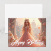Verjaardagskaart voor prinsessen in roze (Voorkant / Achterkant)