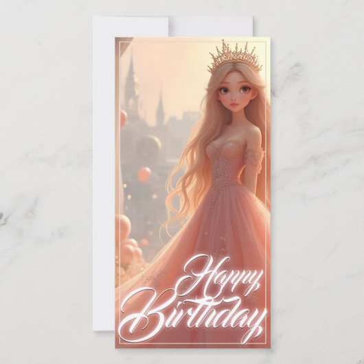Verjaardagskaart voor prinsessen in roze (Voorkant)