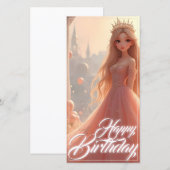 Verjaardagskaart voor prinsessen in roze (Voorkant / Achterkant)