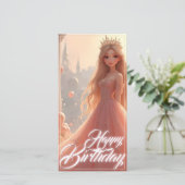 Verjaardagskaart voor prinsessen in roze (Staand voorkant)