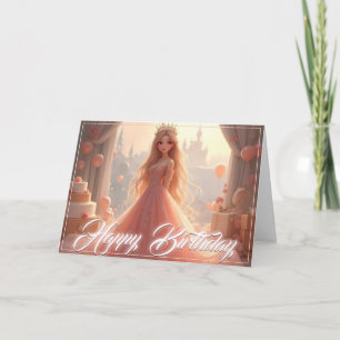 Verjaardagskaart voor prinsessen in roze kaart