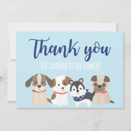 Verjaardagskaart voor puppyfeestje blauw bedankkaart