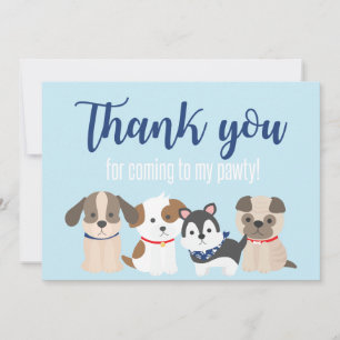 Verjaardagskaart voor puppyfeestje blauw bedankkaart