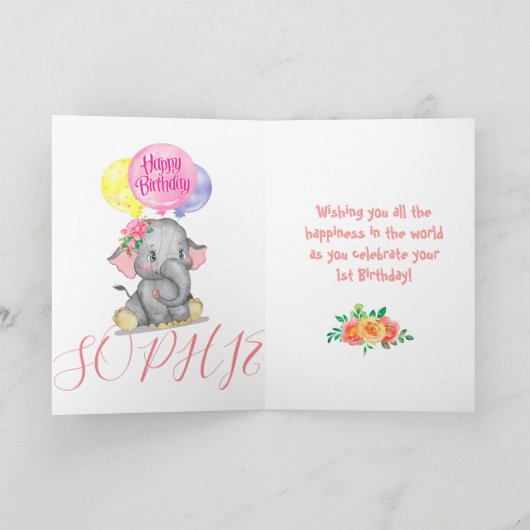 verjaardagskaart voor schattige olifant kaart (Binnen)