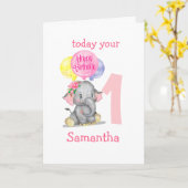 verjaardagskaart voor schattige olifant kaart (Gele Bloem)