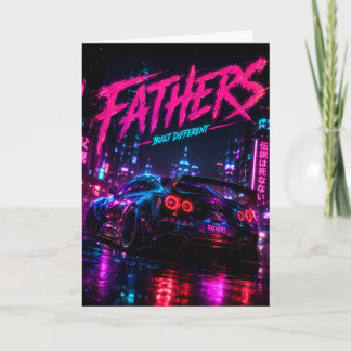 Verjaardagskaart voor Vader met Neon Auto Kaart