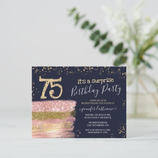 Verjaardagskaart voor verrassingsfeestje met glins briefkaart (Staand voorkant)