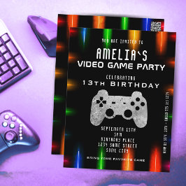 Verjaardagskaart voor videogame-controller neon-ga briefkaart
