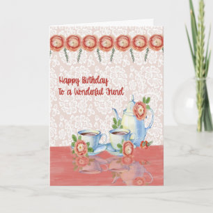 Verjaardagskaart voor vriend met theedesign kaart