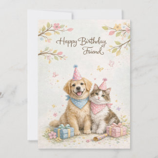 Verjaardagskaart voor vriend | Mooie kat & hond be Feestdagenkaart