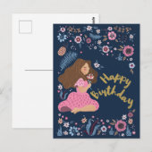 Verjaardagskaart voor vrouw met bloemen in het bla briefkaart (Voorkant / Achterkant)