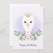 verjaardagskaart voor waterverf van Llama en bouqu (Voorkant / Achterkant)
